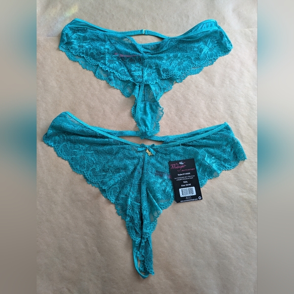 Seven Til Midnight Lace Thong With Satin Ribbon And Gold Rhinestone Charm - Picture 1 of 2